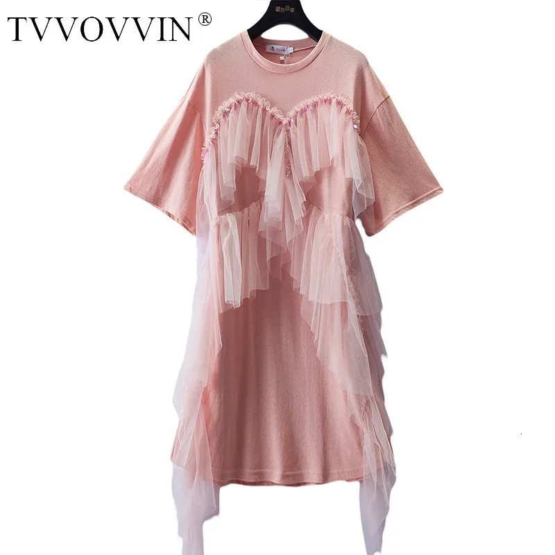 Лето, расшитое пайетками, расшитое бисером, сетчатая неравномерная одежда для женщин, свободное Повседневное платье с круглым вырезом и коротким рукавом, AS198