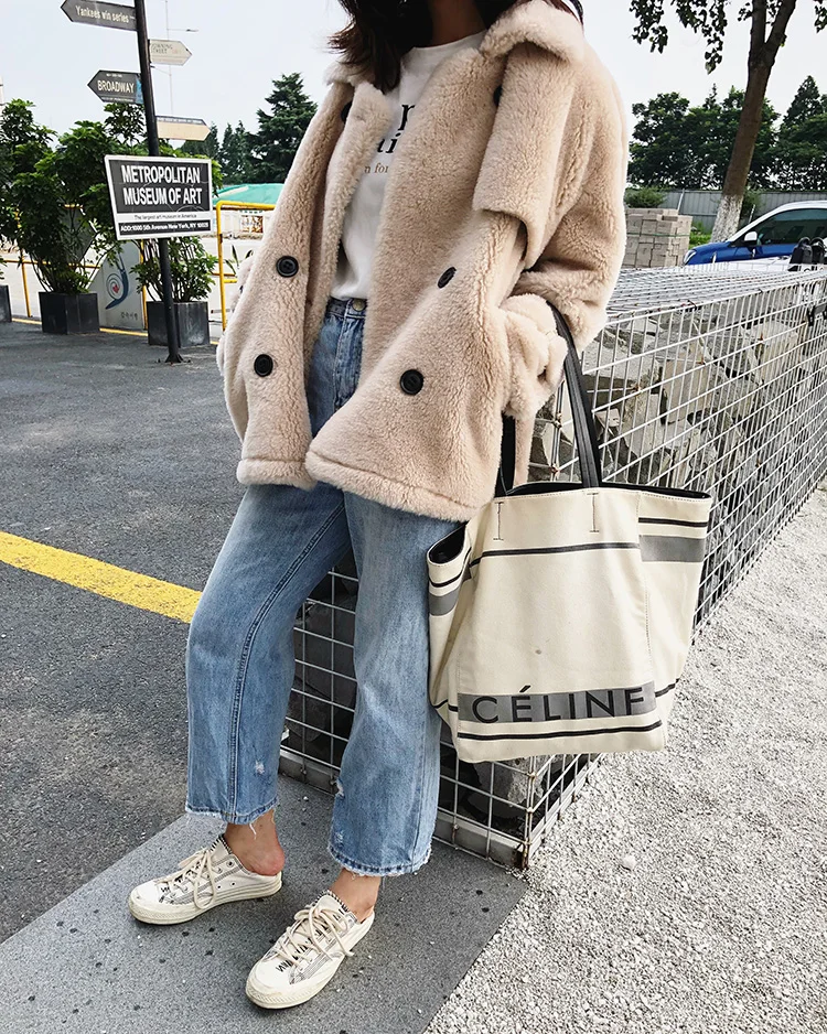 Harppihop rabbit fur Genuine Knitted coat for Women Raccoon Fur collar Jacket Trench Outwear fashion street party jacketC918 - Цвет: 1
