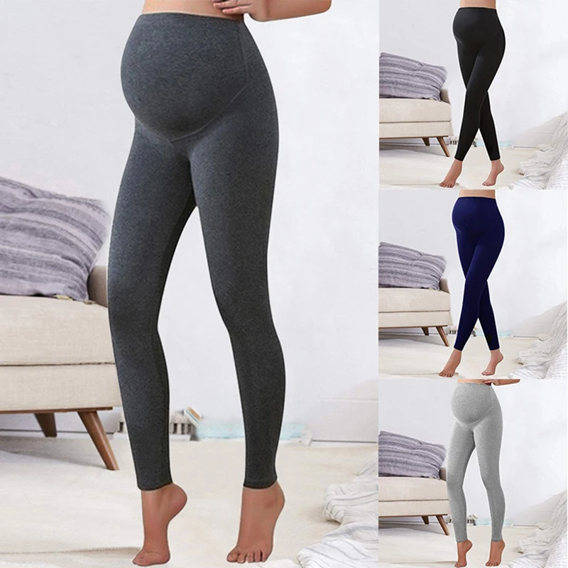 Laamei embarazo Leggings largo sólido pantalones para las mujeres embarazadas de cintura alta pantalones lápiz elástico entrenamiento deporte arriba Joggers