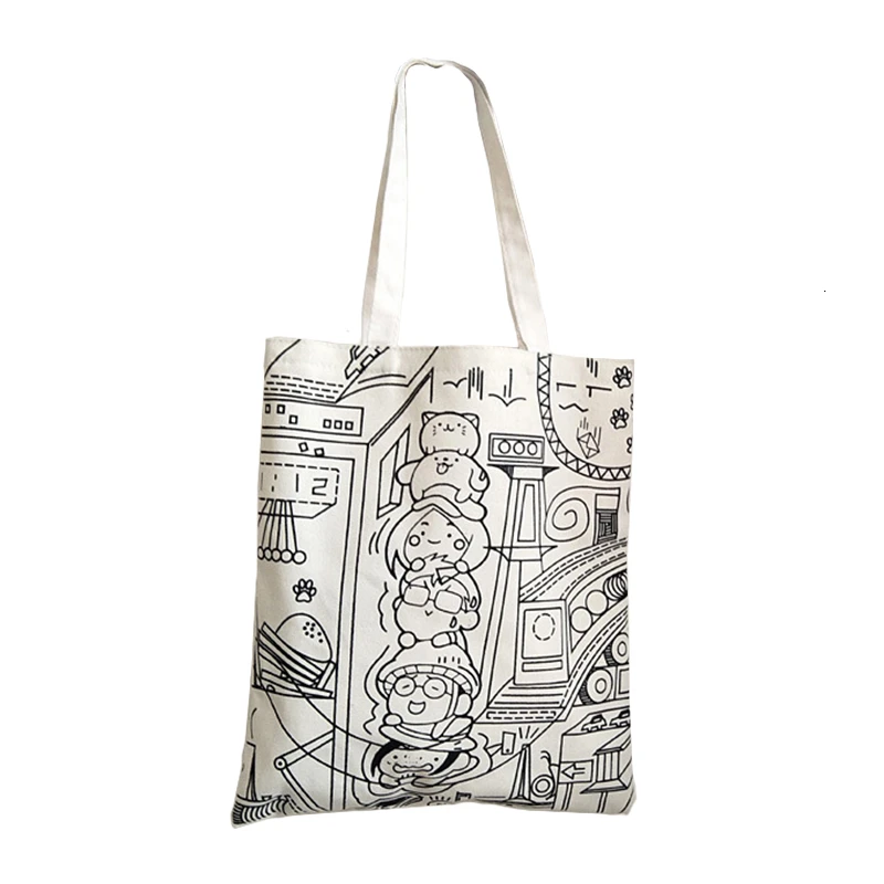Мультяшная Холщовая Сумка Bolsa Tela Algodon, Женская милая Эко сумка-шоппер, черная многоразовая тканевая сумка на плечо,, ткань для отдыха, Корейская Новинка