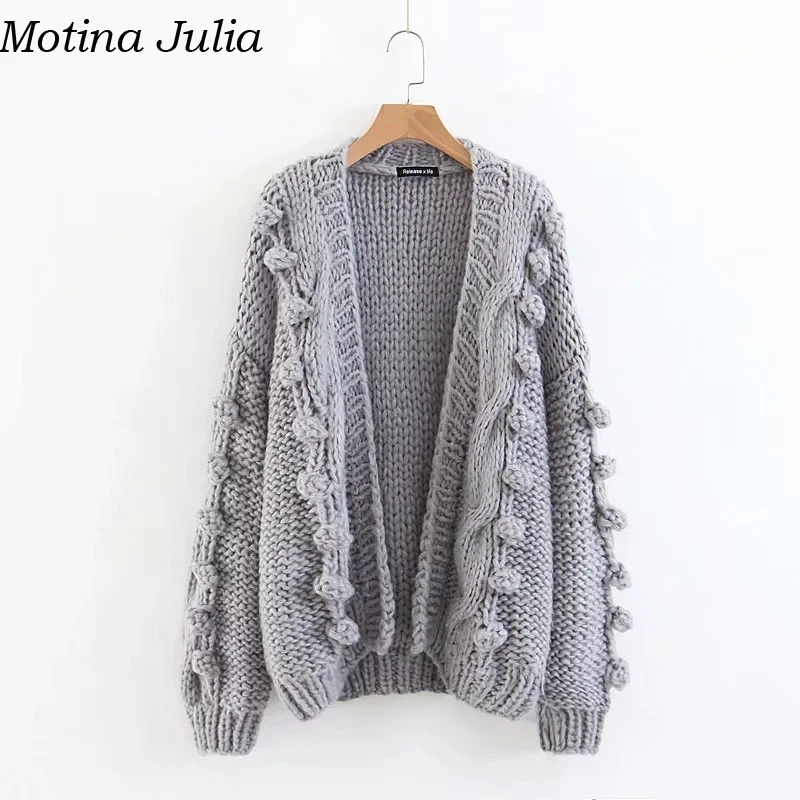 Motina Julia, повседневный вязаный свитер с начесом, кардиган для женщин, большой размер, вязаный свитер, крутой шик, вязанный кардиган