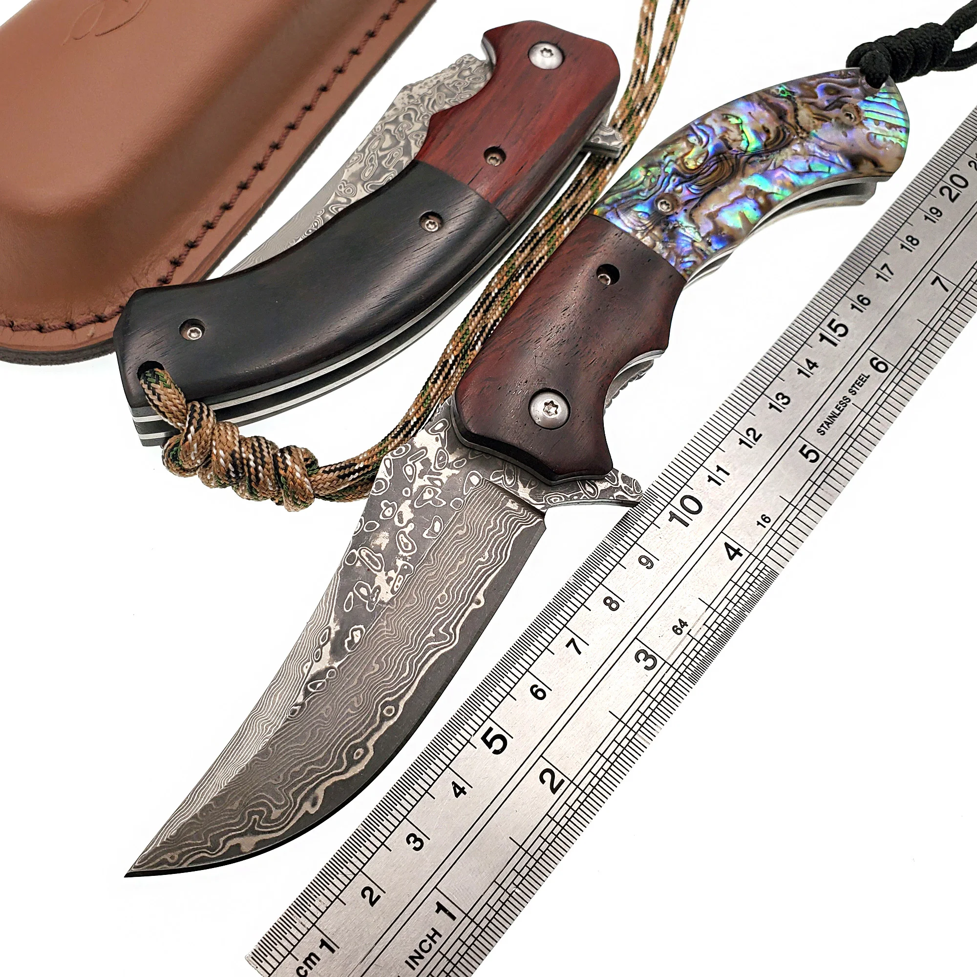 Damascus Tactical Folding Knife Shell Rosewood Handle Outdoor Survival Hunting Pocket Knives Camping Army Combat Multi EDC Tools |