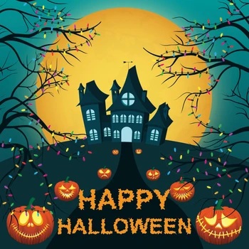 

Laeacco Halloween Background For Photography Baby Cartoon Castle Moon Party Decor Pumpkin Poster Photo Backdrop For Photo Studio