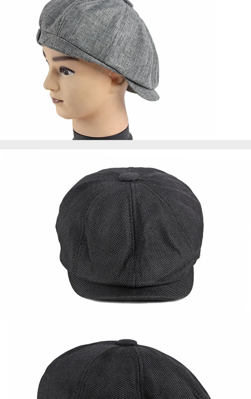 HT3669 Berets Frühling Sommer Männer Frauen Kappe Vintage Achteckige Kappe Männlich Weiblich Baumwolle Leinen Baskenmütze Hut Unisex Baskenmütze Kappe Männer – Detail 8
