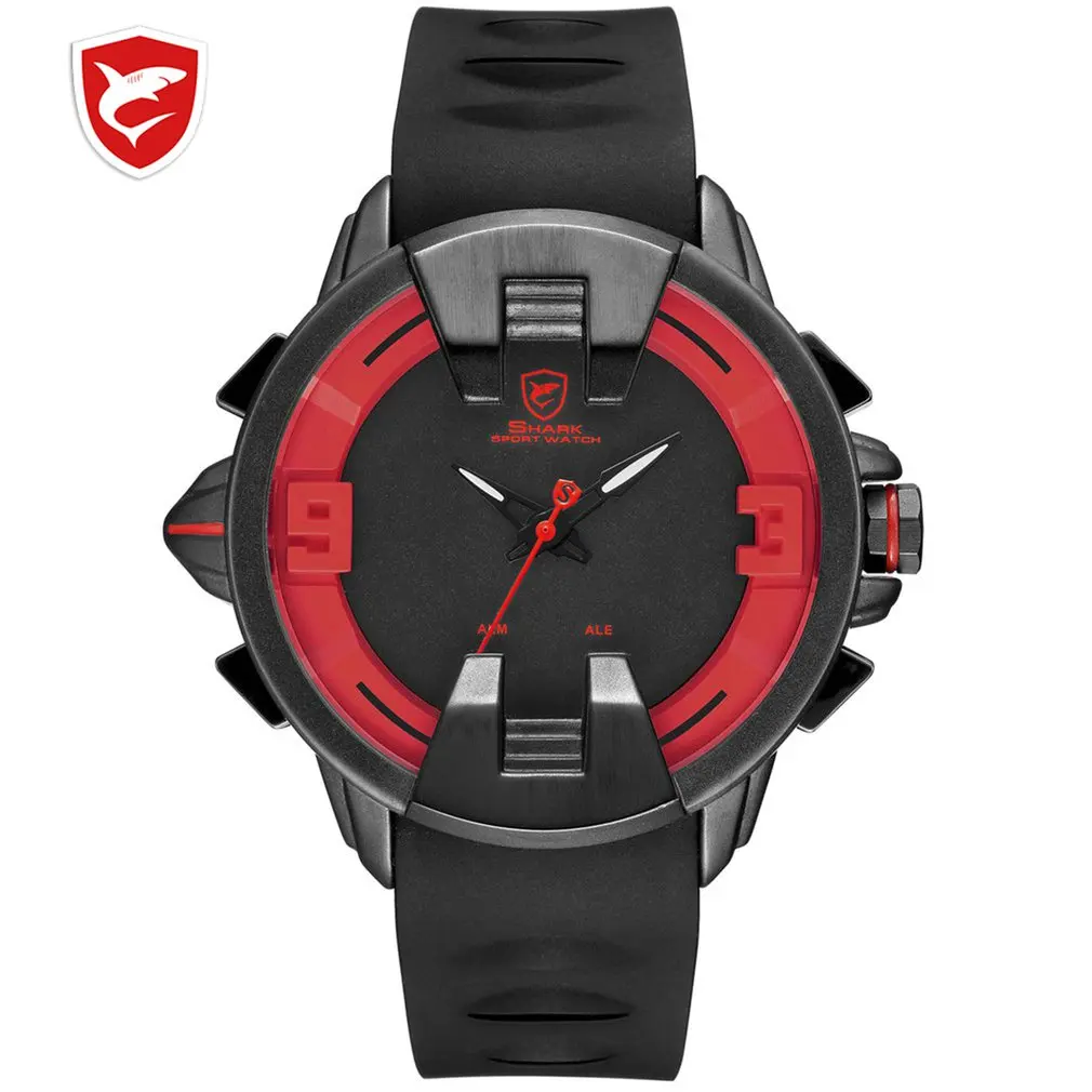 Wobbegong SHARK спортивные часы, черный, серебристый цвет, дизайн, цифровой светодиодный индикатор Даты, мужские кварцевые часы с силиконовым ремешком, гики, часы 3ATM Relogio/SH556