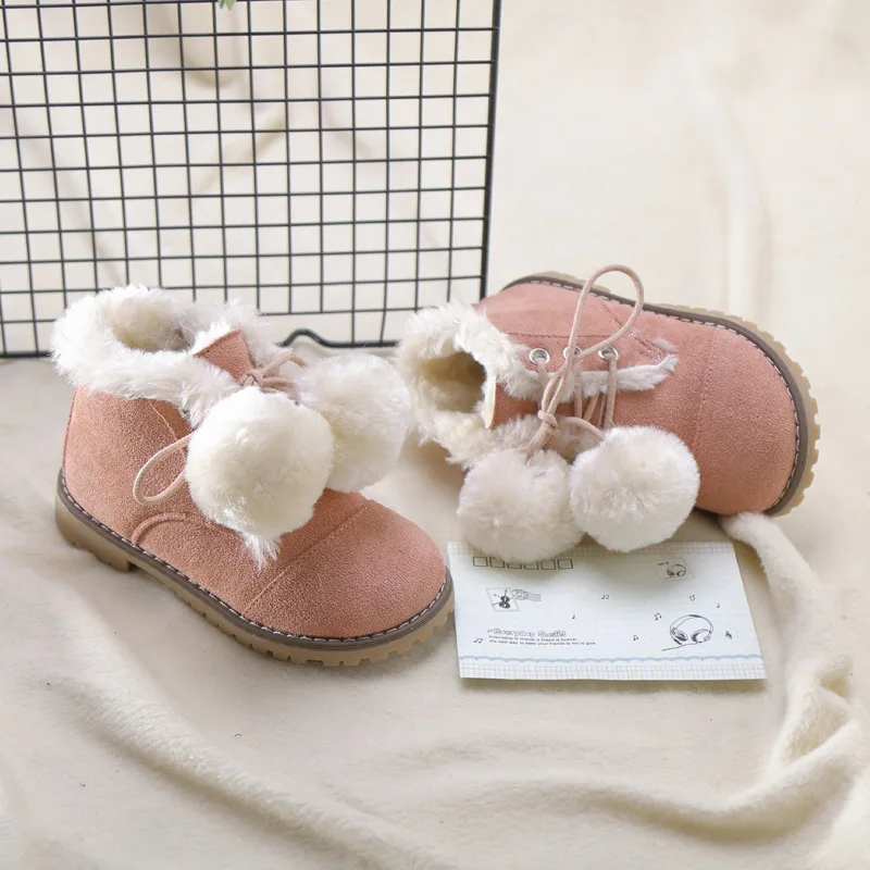 Winter New Kids Princess Boots Baby Girls Bow Ankle Boots Children Soft Pink Shoes Brand Martin Boots Fashion Warm Sweet Boots