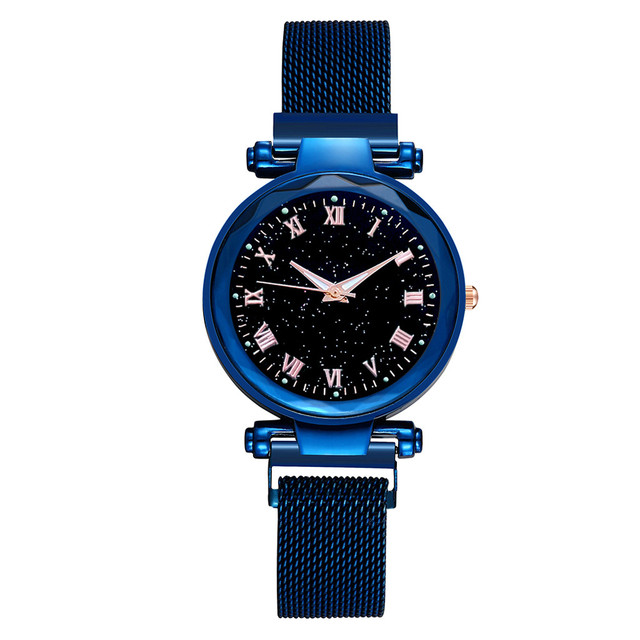 Watch Luxury Starry Dial Crystal Stainless Steel Mesh Magnetic Belt Ladies Quartz Watch Gift Women Luminous Hands Watches