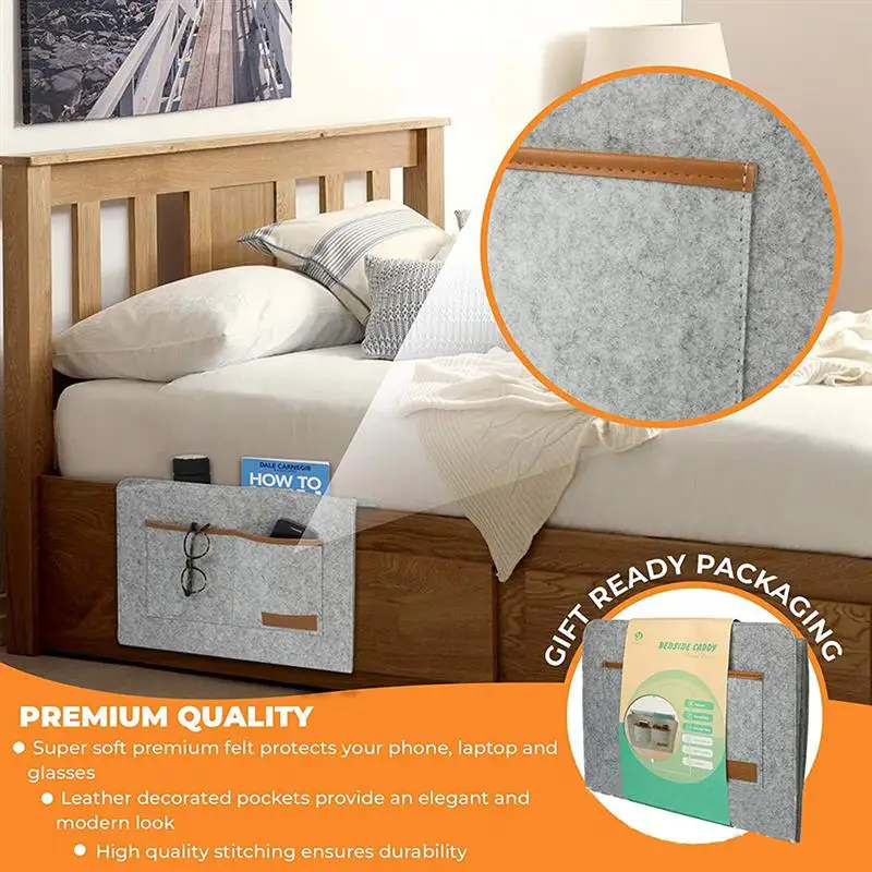 

Bedside Storage Bag Felt Bed Sofa Side Pouch Remote Control Hanging Caddy Bedside Couch Storage Organizer Bed Holder Pockets