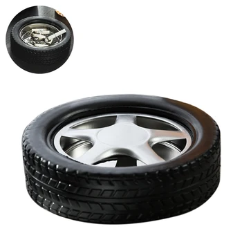 

Black Car Tire Ashtray Creative Tyre Fashion Ash Tray Alloy Round Press Up Ashtray Home Office Decor