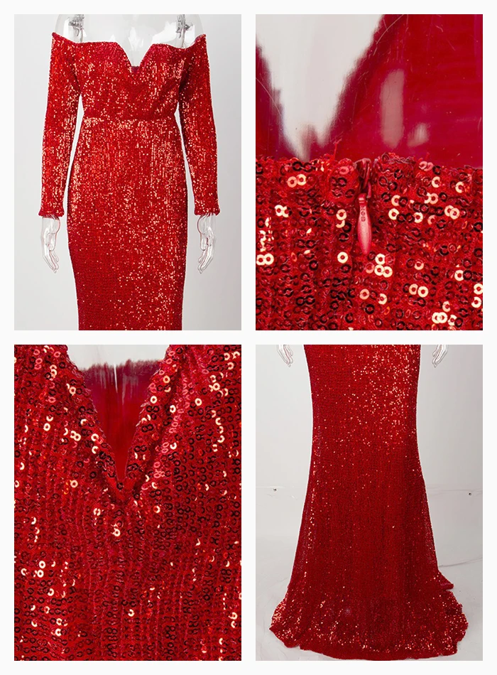 LOVE& LEMONADE размера плюс сексуальное красное с глубоким v-образным вырезом с открытыми плечами облегающее эластичное платье макси с блестками LM80273PLUS осень/зима