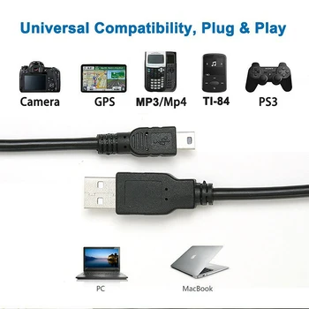 

Mini USB 5 Pin Data Cable Charging Cord Line for Camera Nuvi GPS PS3 MP3 MP4 ompatible with USB Anti interference TXTB1