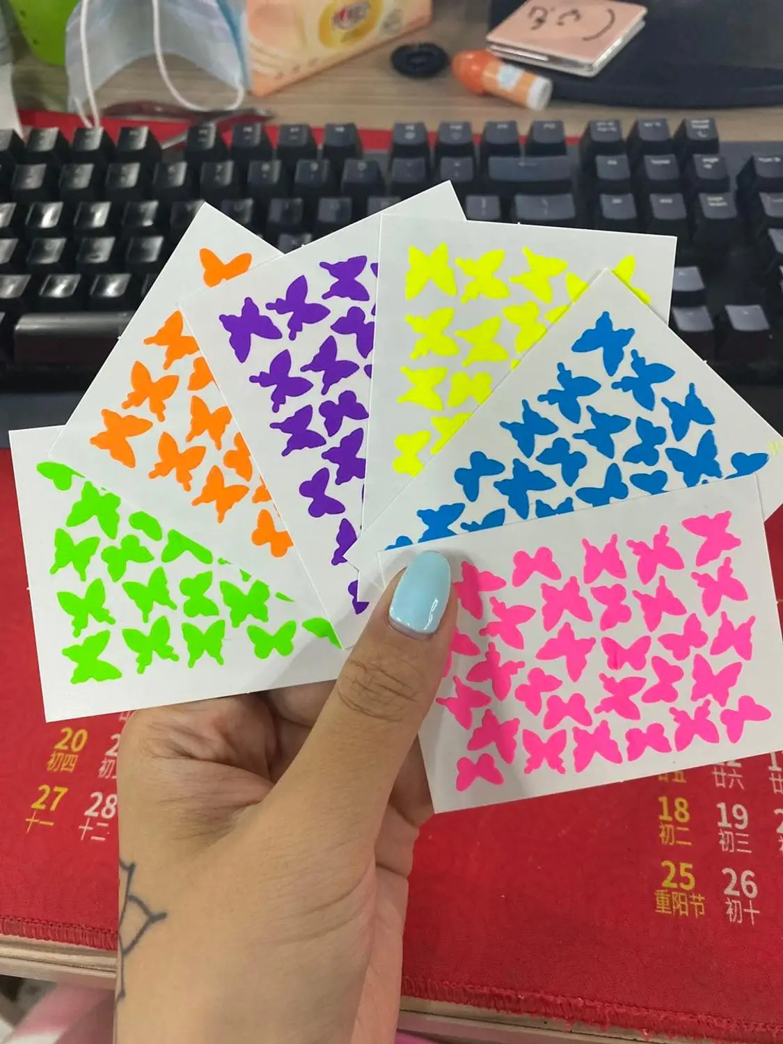 6Pcs/Bag Fire/Butterfly/Number Designs Sticker Luminous Decal For Nail Art,Adhesive  3D Nail Patch Sticker Decorations _ - AliExpress Mobile