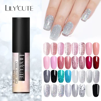 

LILYCUTE 5ml Silver Gel Polish Soak Off UV LED Nail Art Gel Varnish Glitter Sequins Long Lasting Nail Art
