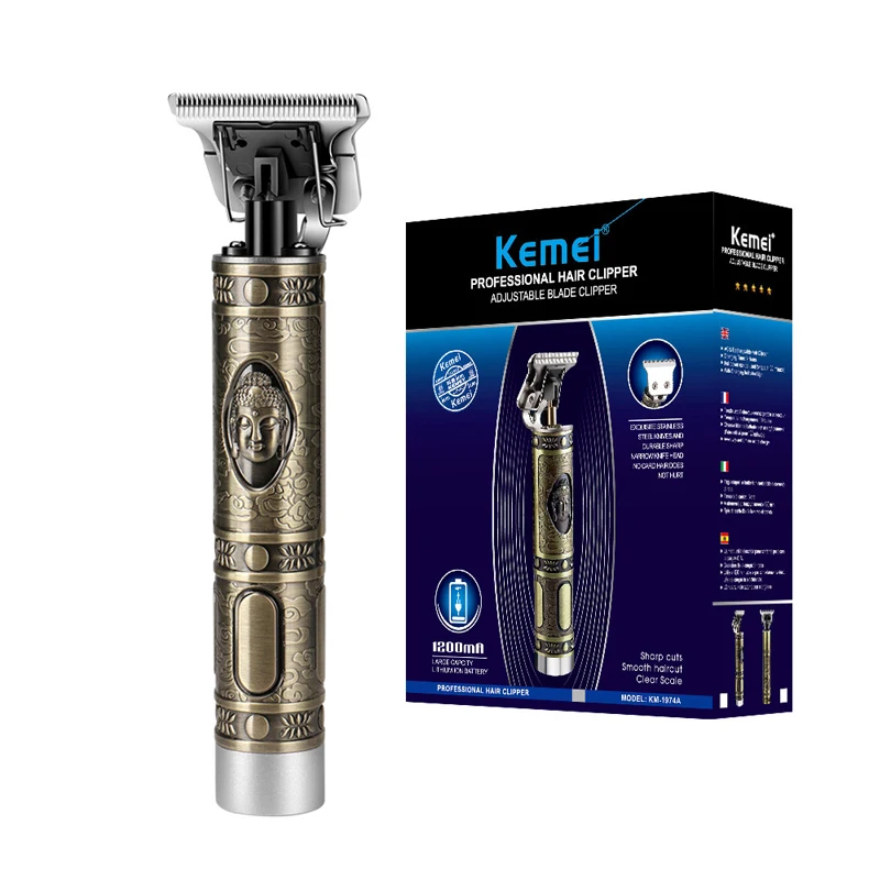 KEMEI KM-1974A Hair Clipper Buddha Head Metal Hair Trimmer USB Charging Beard Trimmer Professional H