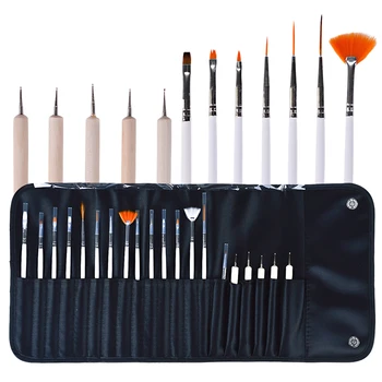 

20 Pieces Nail Art Brush Set for Detailing Striping Blending Nail Pens Painting Brushes 3D Brush Nail Dotting Tool Fan Brush