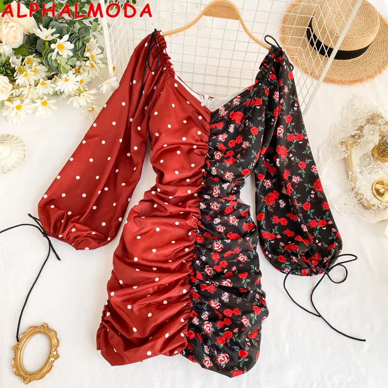 ALPHALMODA 2020 весеннее плиссированное платье с завязками и рукавами фонариками