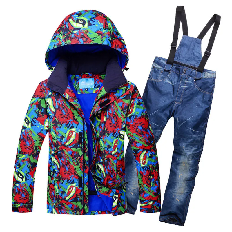 Мужской лыжный костюм зимняя утепленная водонепроницаемая ветрозащитная лыжная