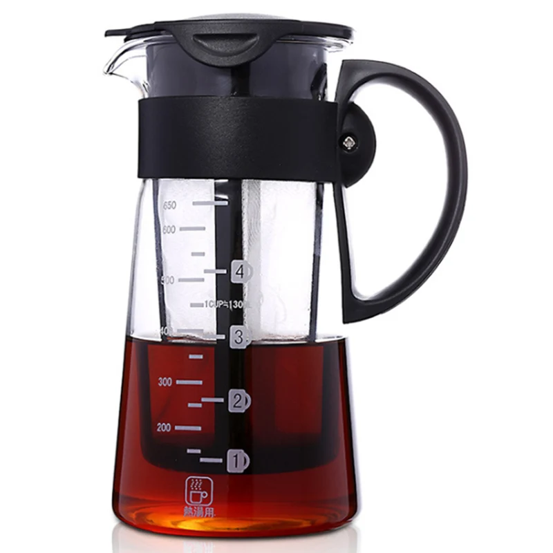 

Coffee Maker Airtight Seal Tea Pot 650ML Cold Brew Iced Kettle W/Filter&Handle Detachable Heat-Resistant Glass Reusable Filte