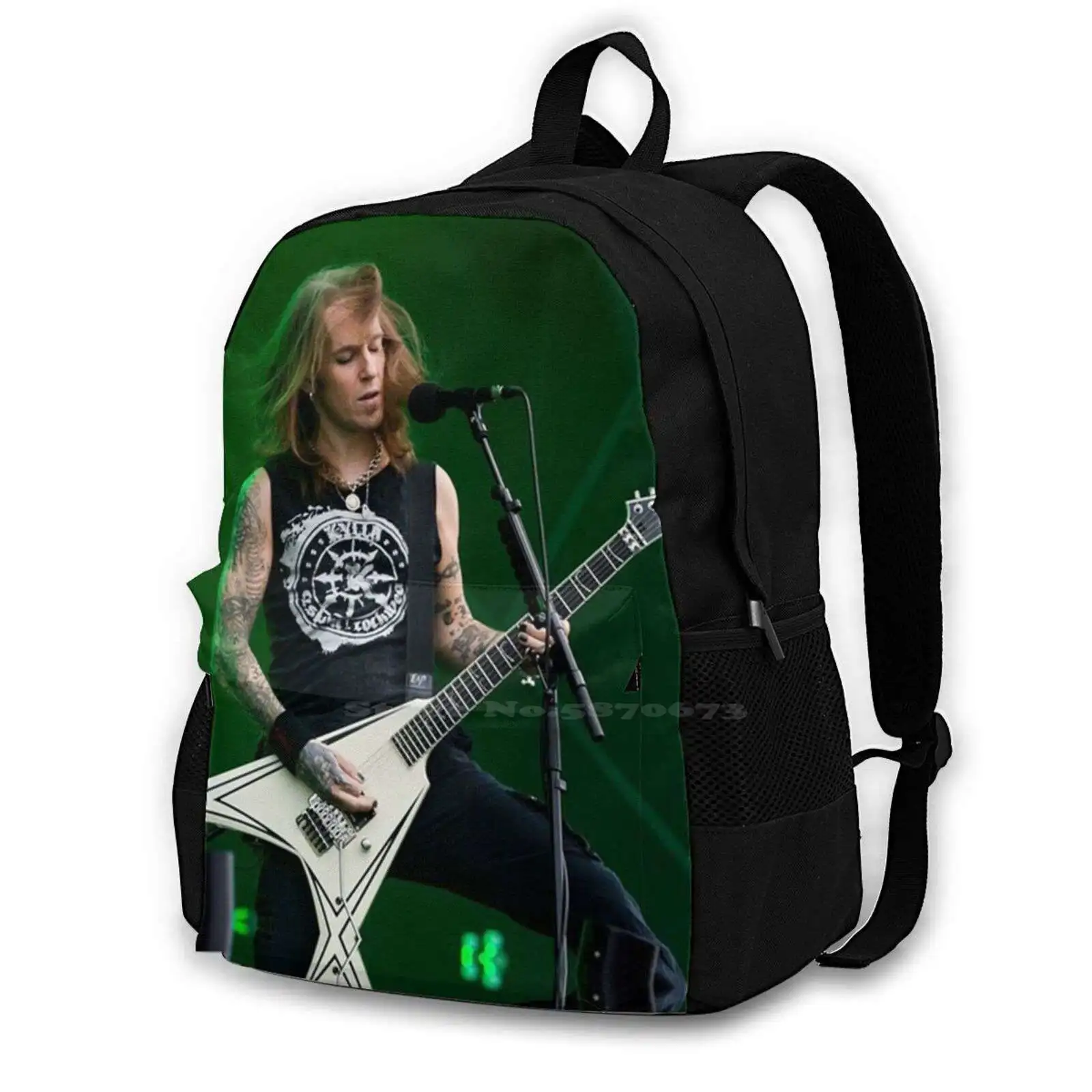 

White Guitar Large Capacity Fashion Backpack Laptop Travel Bags Band Legends Legends Rip Metal Children Of Bodom Tour Singer