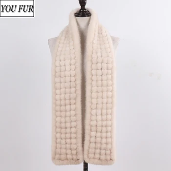 

2020 Natural Hand Knit Mink Fur Scarf Women Winter Quality Real Mink Fur Muffler Lady Warm Luxury 100% Genuine Mink Fur Scarves
