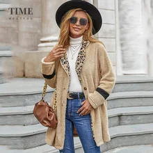

Women's Fleece Outerwear Jacket Solid Color Leopard Print Mediumn Long Lepal Oversized Woolen Coat Winter Chic Warm Comfortable