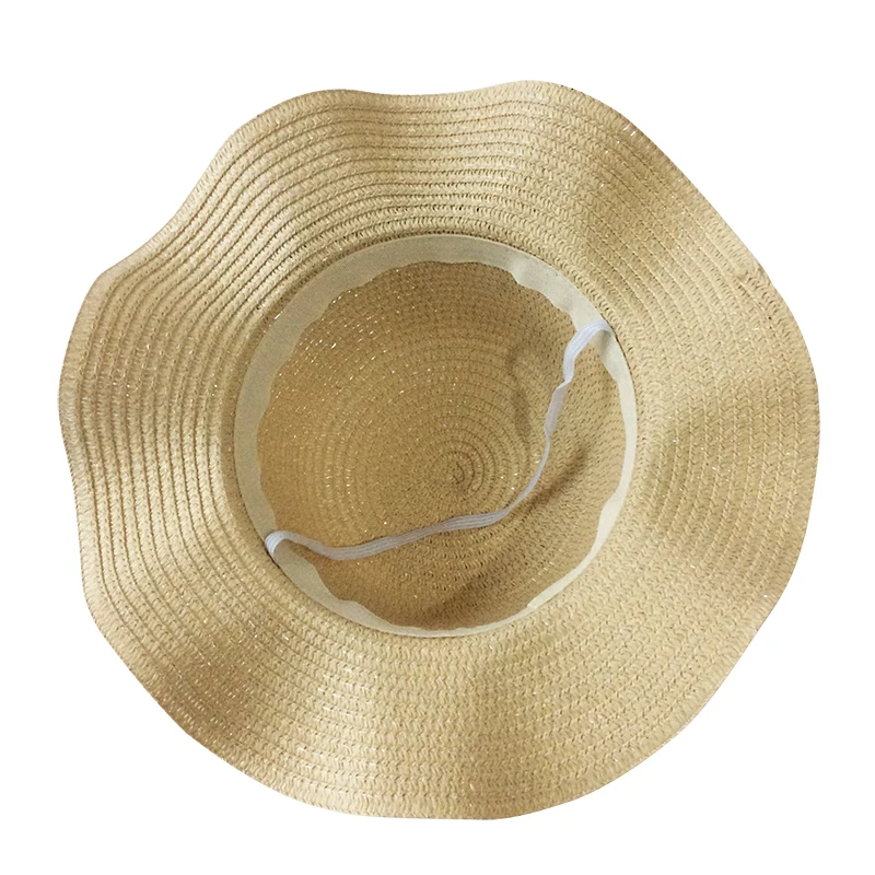 Летняя кепка для девочек, черная лента, волнистые шляпы, шляпа для детей, декорированная Панама, пляжная шляпа для девочек, соломенная шляпа