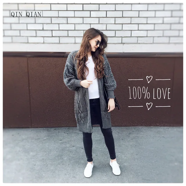 

Winter Autumn Long Female Cardigans Latern Sleeve Casual Knitted Poncho Sweaters Oversized Long Cardigans Korean sueter