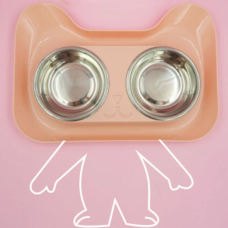 1Pc Durable Double Stainless Steel Dog Cat Bowls with Non-spill& Non-skid Design for Pet Food and Water Elevated Feeder K1122 D