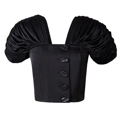 black TWOTWINSTYLE, винтажная женская рубашка с квадратным воротником, короткий рукав, однобортные летние женские рубашки, модная новинка - Цвет: black