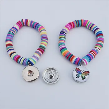 

18mm Snap Button Clay Wafer Rainbow Bracelet for Children Girls Kids Stretch Wrist Jewelry Gift 12 Pieces / lot Wholesale