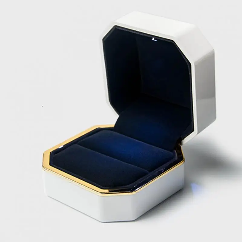 Светодиодный восьмиугольник, бархатное кольцо, Подарочная коробка, обручальное кольцо для хранения ювелирных изделий, органайзер для свадьбы