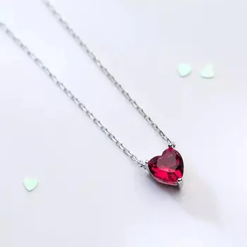 

925 sterling silver Red Crystal Heart Charm Pendant Necklace Women Link Chain Choker Wedding Party Jewelry Gift Collar DZ861