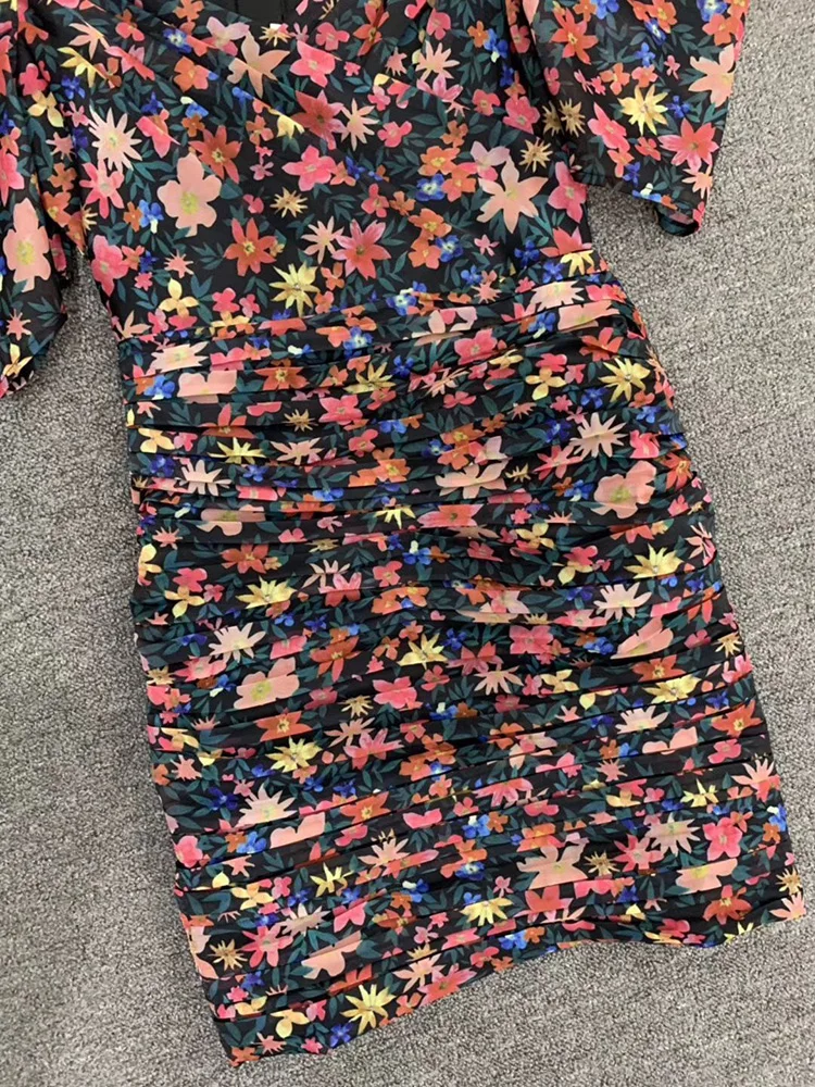 Svoryxiu сексуальный V Воротник Ruched Bodycon Летние вечерние мини платья женские пышные с коротким рукавом цветочный принт посылка ягодицы платье