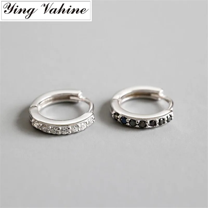 

ying Vahine 100% 925 Sterling Silver Mini Round Black and White Zircon Small Stud Earrings for Women