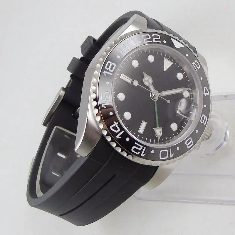 Мужские часы 40 мм PARNIS GMT Часы с раскладной застежкой сапфировое стекло