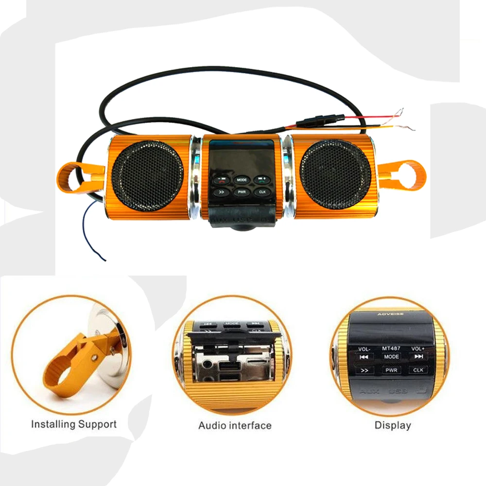 

Waterproof Motorcycle Audio Radio Sound System Stereo Speakers BT MP3 FM Striped Music Player TF/USB/AUX Multifunctional