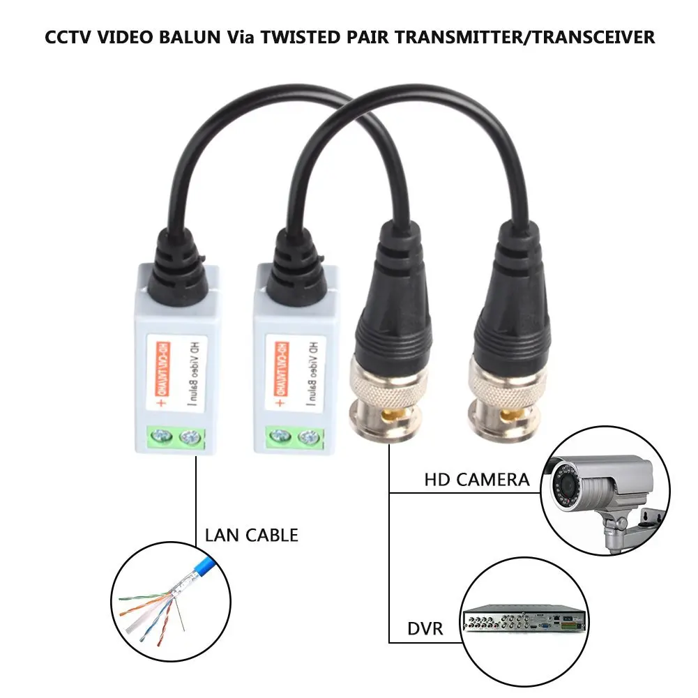 Passive Twisted Video Balun Transceiver Male BNC to CAT5 RJ45 UTP for CCTV AHD DVR Security Camera System