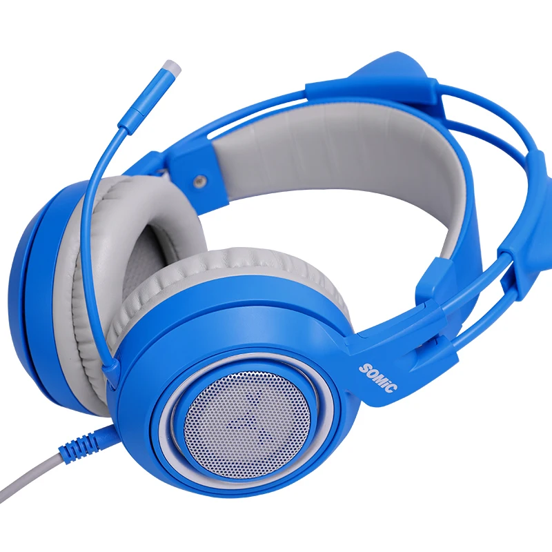 SOMIC G952S BLUE Girl Cat Ear Gaming Headphone 3 5mm Plug Cute Headset for PC PS4 Phone Pad Girl and Boy Kids Gaming Headset