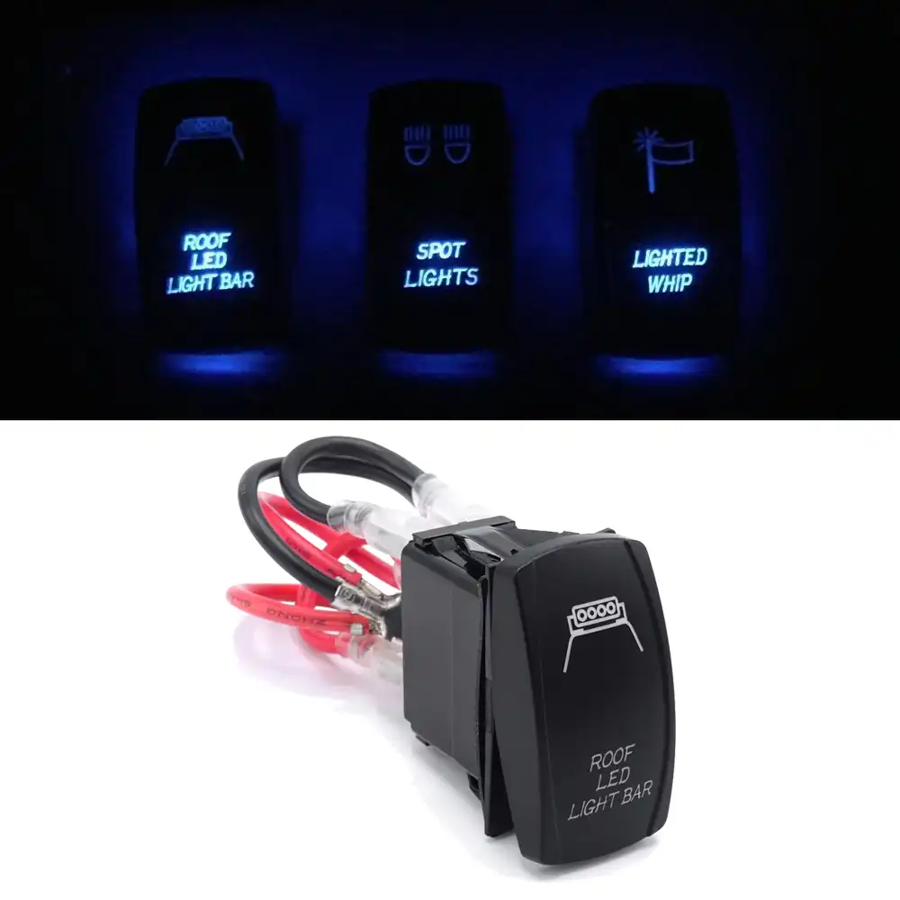 Universal Laser Roof Led Light Bar On Off Rocker Switch With Jumper Wire 5 Pin 20 Amp 12v Led Lights Blue For Polaris Kawasaki Atv Parts Accessories Aliexpress
