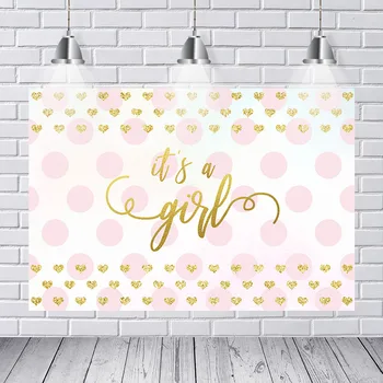 

Photography Backdrops Light Pink Gold Glitter Love Heart It Is A Girl Baby Shower Custom Photo Studio Background Backdrop Vinyl