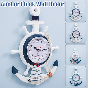 

European Wall Clock Marine Style Clock Wood Hanging Clock Time for Home Baby Bedroom Decoration Navigational boat anchor Design