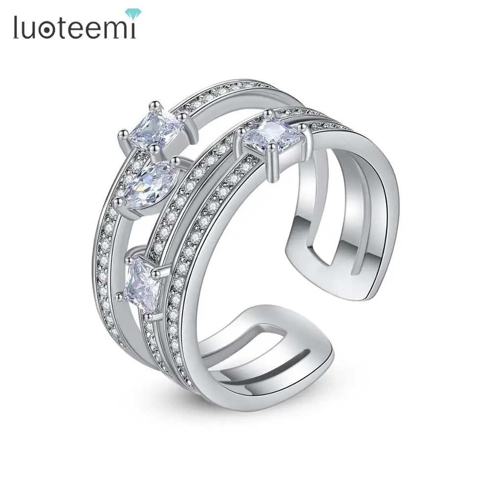 

LUOTEEMI Three Layer Resizable Ring for Women Bridals Wedding Party paved Micro Cubic Zircon Open Ring Fashion Jewelry Bijoux