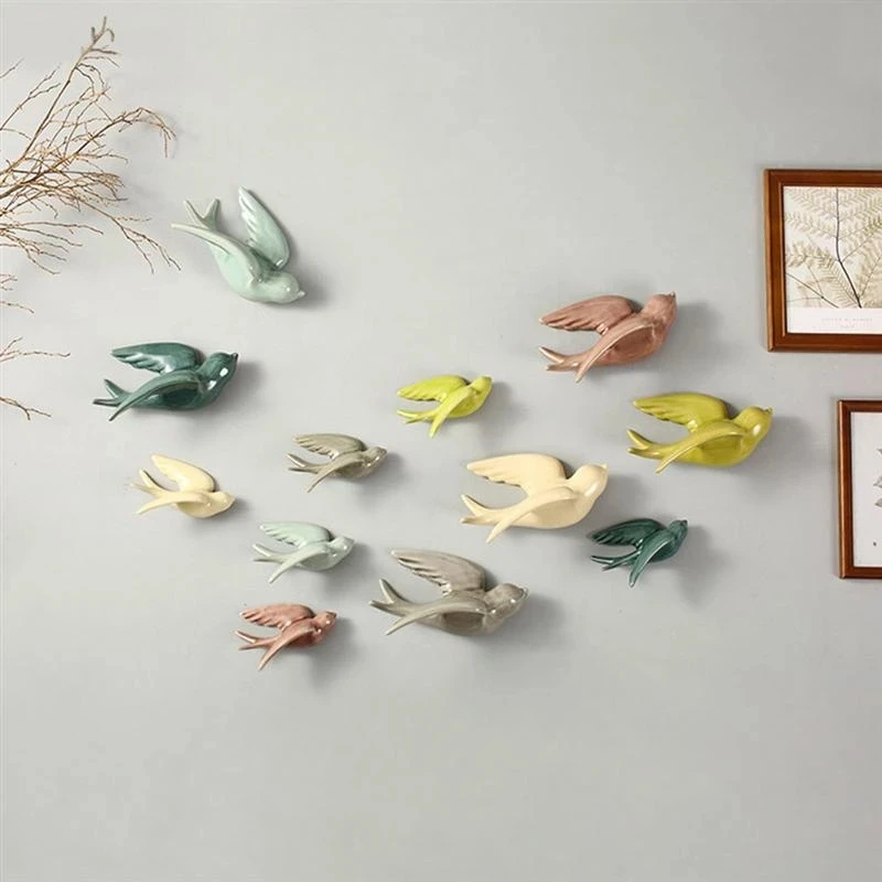 1 Pcs Nordic Colorful Swallows Wall Mounted Hanging Decoration Crafts Ceramic Wall Mount Hanging Ornaments For Home Wall Decor