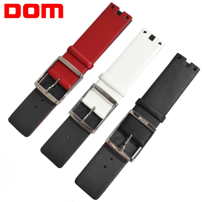 Ремешок DOM из натуральной кожи для часов 22 мм серебристый металлический браслет с