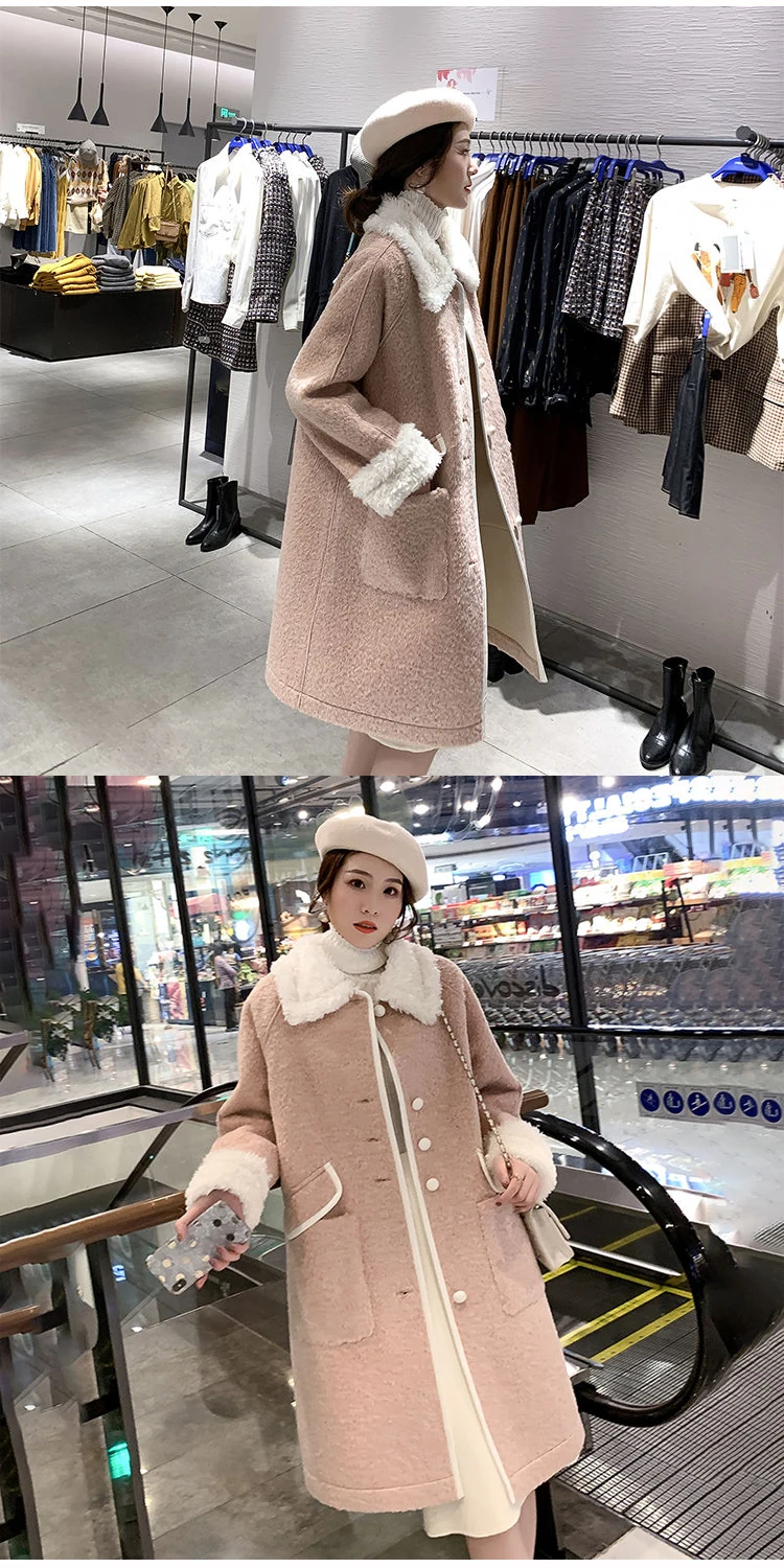 EACHIN милое Женское пальто, осенне-зимнее модное шерстяное пальто, верхняя одежда, куртки, женский корейский стиль, Свободный Длинный топ с карманами