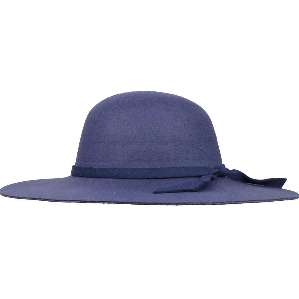 Женская широкая шерстяная резинка с тесьмой широкополая шляпа Классическая Ретро Джаз теплая Шляпка женская ведро хлопок милые шапки - Цвет: navy