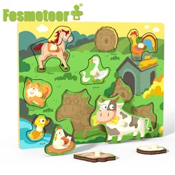 Fosmeteor tablero de agarre de madera con forma de Seta, puzle con forma de fruta, números, letras, tridimensional, cognitivo, juguete