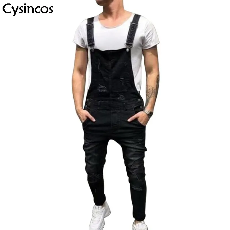 

2019 New Men Denim Overalls Casual Street Ripped Jeans Jumpsuit for Male Plus Size Suspenders Pants Modis Pantalon Homme