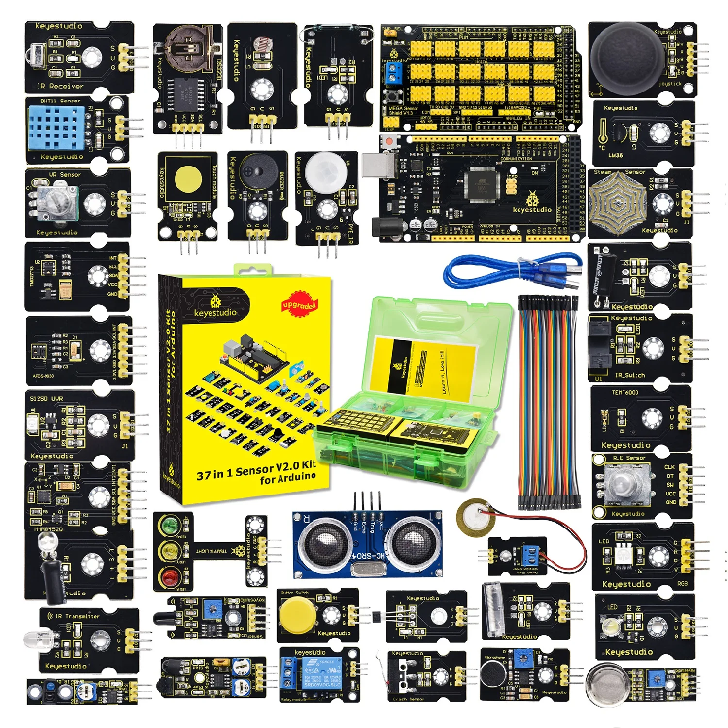 Keyestudio 37 in 1 Box Sensor Kit  V2.0 Mega Controller Board Sensor Electronic Kit For Arduino Starter Kit 37Pcs Modules