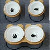 Hot Sale High-end Pet Bowl Bamboo Shelf Ceramic Cat Feeding and Drinking Bowls for Dogs Cats Bowls Pet Feeder Accessories 2